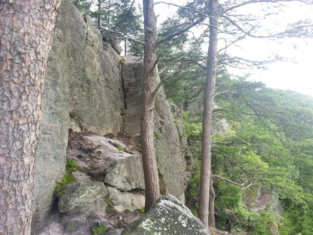 The cliffs and outcroppings surrounding the peak of Sawnee Mountain give a great view of the land below. The carved out portions of rock known called the Indian seats (not pictured here) give a great observation spot. The stony walls also create a fun place for rock climbing.