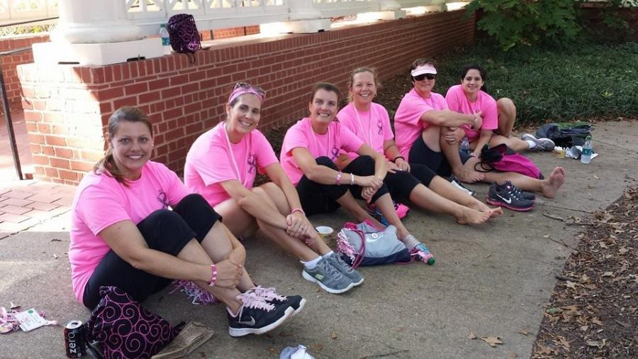 Used with permission by Amy Dykes. After completing 10 out of their 20 miles for Saturday, (from left to right) Michelle Smith, Jessica Younghouse, Amy Dykes, Miriam Greene (Jim Hill’s sister), Dr. Beth Hebert, and Lindsey Collins (Dr. Hebert’s daughter) took a lunch break in front of Agnes Scott College. 

For more information about the Atlanta Two Day Walk for Breast Cancer, go to http://itsthejourney.org/
