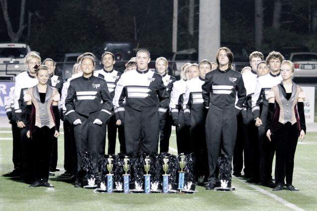 The+Drum+Majors+and+Seniors+line+up+on+the+field+to+receive+the+awards+at+the+Lake+Hartwell+Marching+Competition.+Photo+used+with+permission+by+David+Torrento
