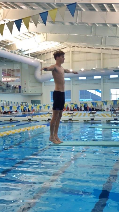 Senior+Josiah+Selvig+prepares+for+his+next+dive+off+of+the+1-meter+diving+board.+Selvig+competed+in+his+first+high+school+diving+meet+with+teammate+McKay+Middleton+%28senior%29.+The+diving+meet+took+place+over+the+course+of+an+hour%2C+keeping+the+audience+entertained+and+on+their+toes+as+the+boys+competed+with+dives+of+varying+difficulty.+