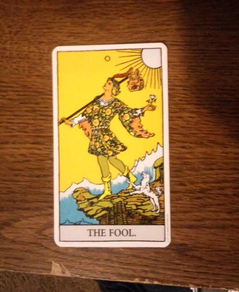 0 The Fool- The Fool is the perfect card to start learning with because it symbolizes the beginning of a journey. Unaware of what will happen, The Fool takes only what he needs (the sack on the stick) and sets off., yet he is oblivious to what will happen and could encounter problems if the path of obliviousness is followed (the cliff).