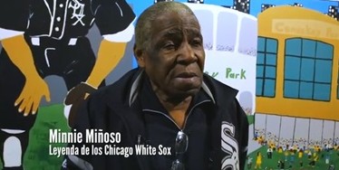 Months before his death, Minoso throws a pitch prior to the Civil Rights White Sox game and then gets interviewed. Photo used with permission by YouTube channel  MLB.