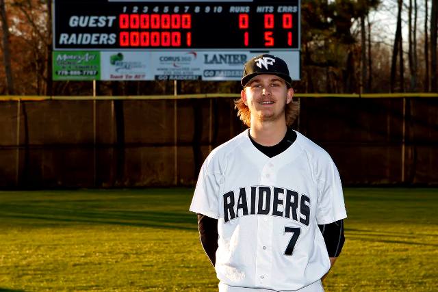 Dixon poses with the Alpharetta scoreboard in the background, showing no hits. A feet that has not been accomplished since 2003. 