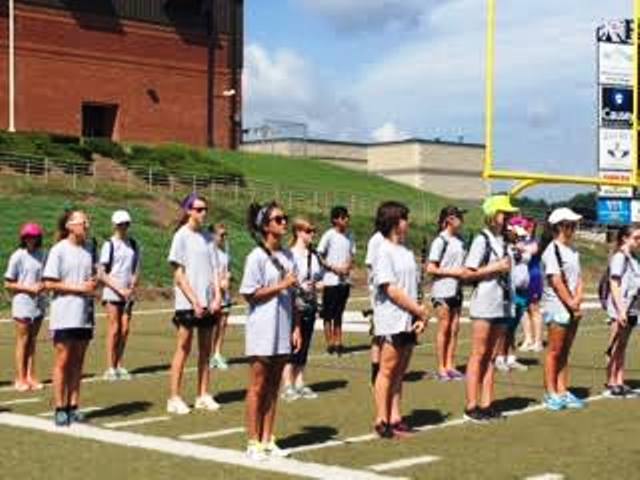 The Raider marching band was working on fundamentals this July at band camp. They were blocked and learning the basics of marching. Photo used with permission by Ruth Allison.