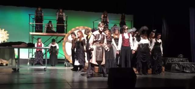The+Advanced+Musical+Theater+class+prepares+for+the+Region+One+Act+competition.+Junior%2C+Brody+Grant%2C+stars+as+Victor+Frankenstein+and+leads+the+cast+into+the+reincarnation+of+man.+
