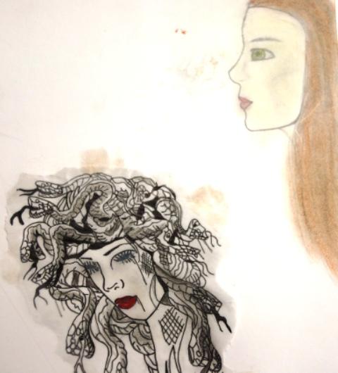 This image resembles and image of Medusa before and after the curse was placed on her by Athena.