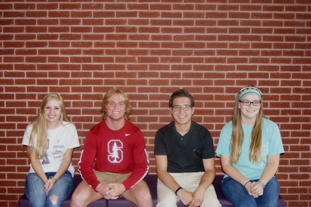 Left to Right: Secretary Layne Winters, Vice President Bradley Thomas, President Justin Skaggs and Treasurer Rachel Jennings sit for a portrait, excited to meet with Ms. Glenda Santiago for their first congregation as Senior Student Council. 