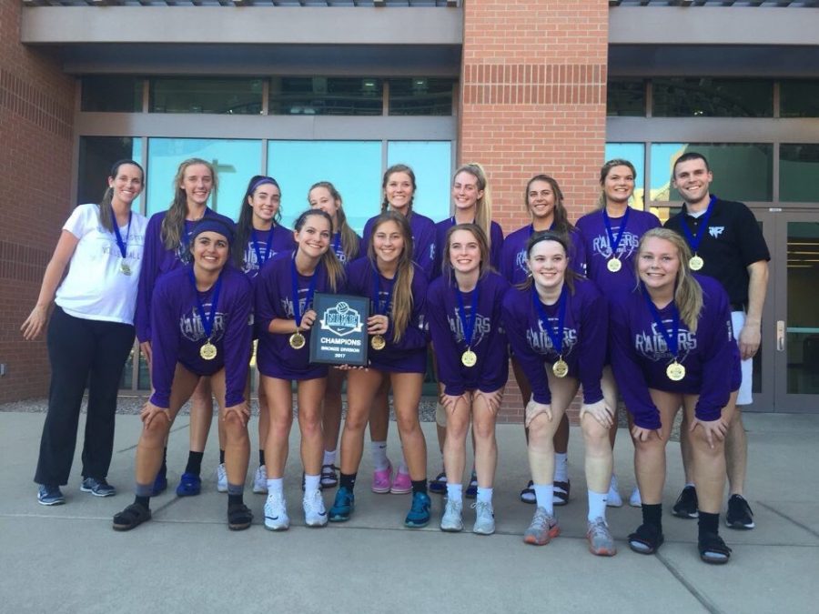  Lady Raiders pose in front of the auditorium in Arizona where they won their final competition. Standing with their bronze medal, the team returned prepared to continue their reign for the final end of the season. Photo used with permission from NFHS Volleyball Twitter.
