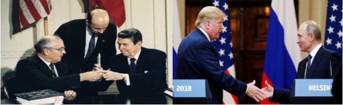 In 1987, the United States and Russia entered into a treaty to end the Cold War, a treaty which started the process of nuclear disarmament for both countries. Now, U.S. leaders are considering backing out of the treaty in the light of Russia’s continued disregard for its terms and conditions. (Photo Credits: left, from NPR; right, from DefenseNews.)