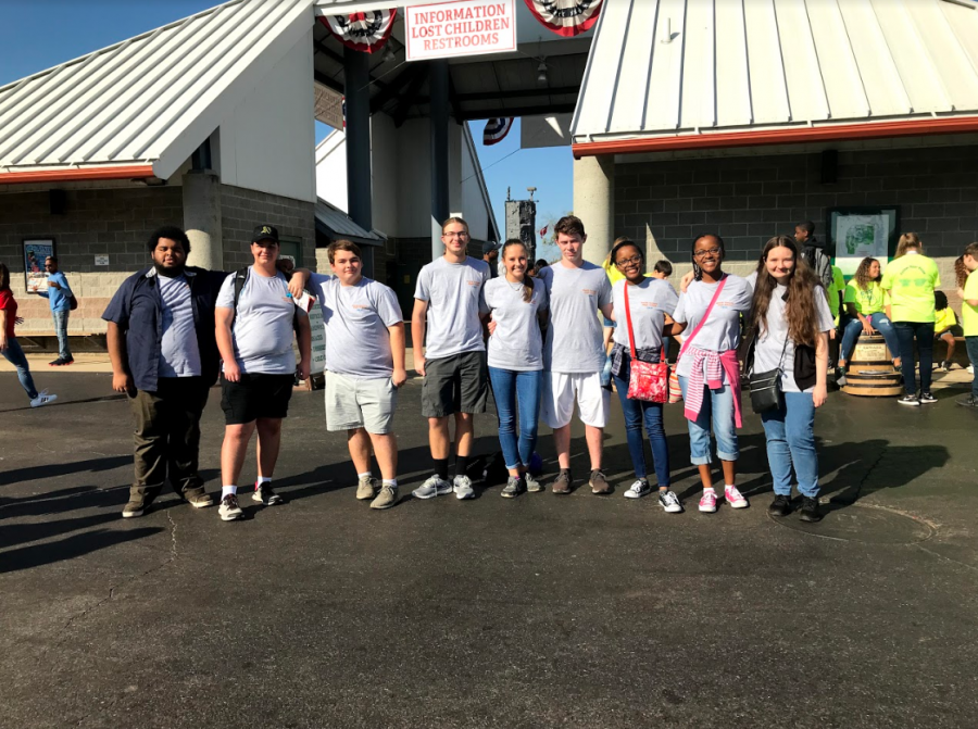 North Forsyth’s chapter of FBLA poses in the entrance of the Georgia National Fairgrounds.