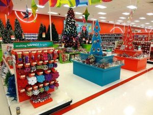 Holiday decor inside a Target. 