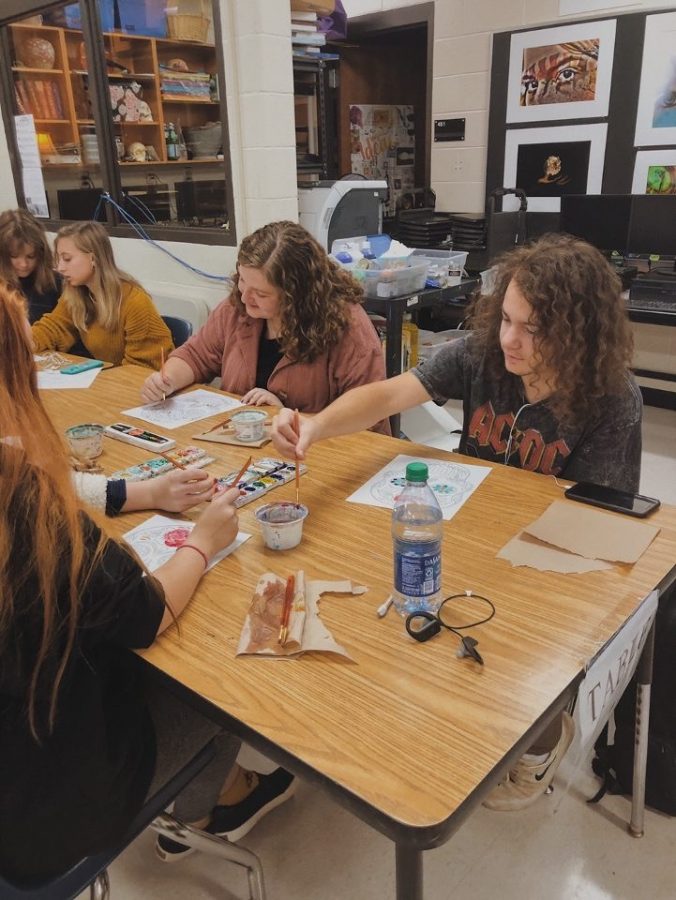 The art club works on their Day of the Dead project.