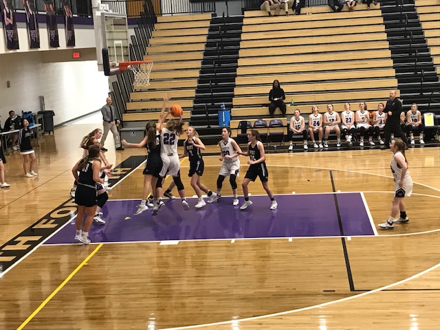 The JV Raiders making a basket against West during the Jan. 17 game.


