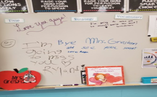Thank you notes that some students left behind for their teacher during the quarantine. Photo by: Melissa Gresham