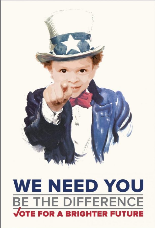 The famous Uncle Sam photo urging people to vote with a twist. The face of a baby is portrayed to show how voting influences future generations. Photo from aiga.org.