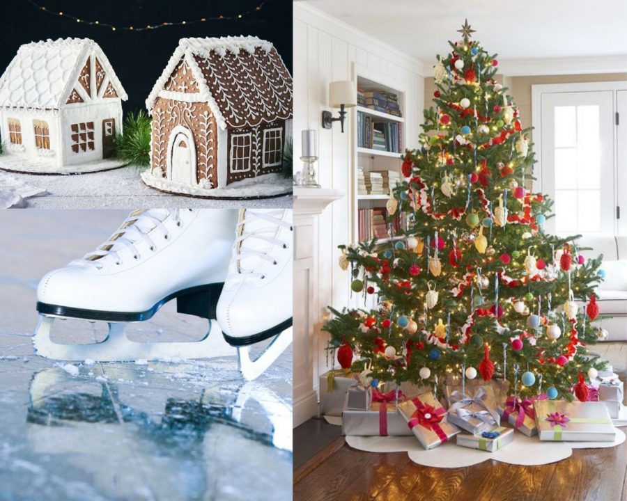 There are many activities to do with family and friends during the holidays such as skating, building gingerbread houses and decorating Christmas trees. Photo compilation by Imogene Ragan. 