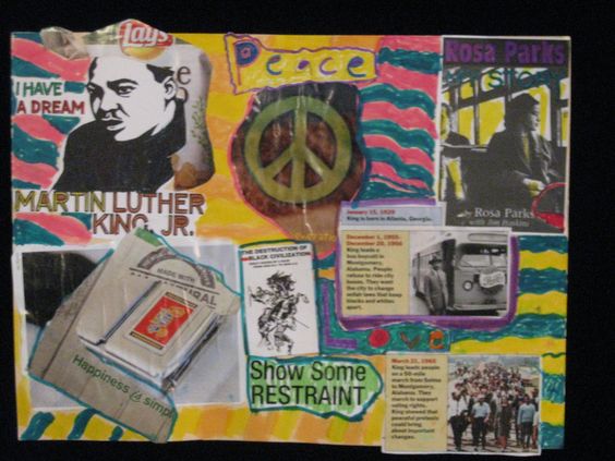 Elementary school student in third grade celebrates by creating a collage of multiple examples of Civil Rights Movements. (Photo by Wendy Avon)