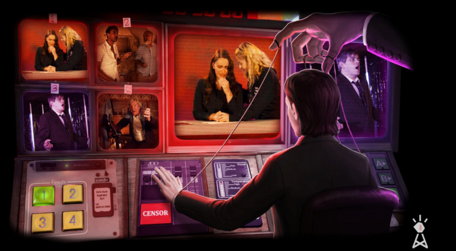 The episode two loading screen. We see Alex being moved by an anonymous puppeteer as he edits the news. Source: Not For Broadcast