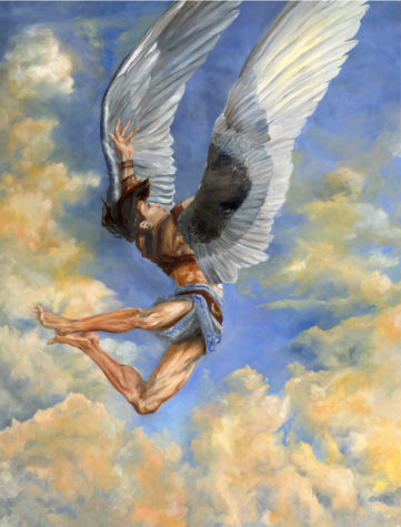 The defeat of Icarus comes from the natural hubris of man, which poisons my healing from time to time. Painting by Clare Henry McCanna.