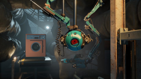 Greavy shows you the new turret he designed.
Photo by PC Gamer.