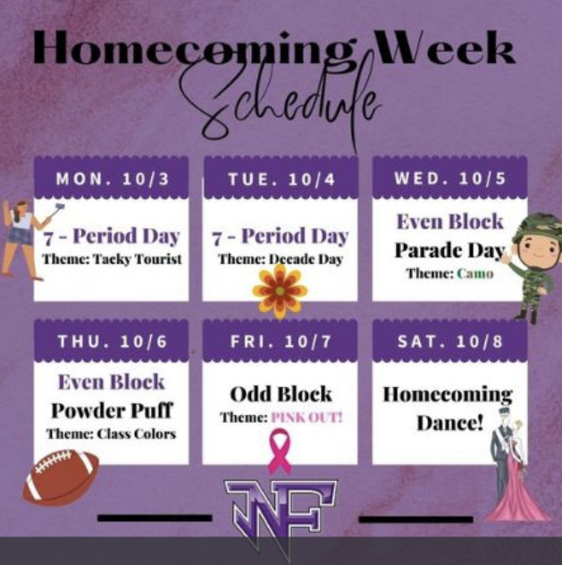 The homecoming week schedule.