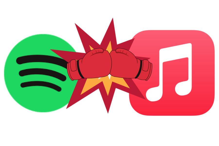Caption: Spotify and Apple Music head to head in a bloody battle. Photo made by Gracie Zimmerman