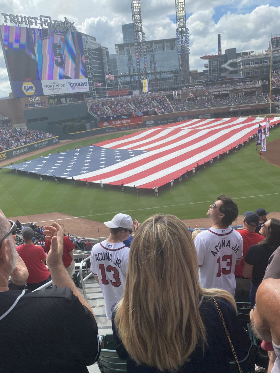 Braves honor the flag during pre-game ceremony