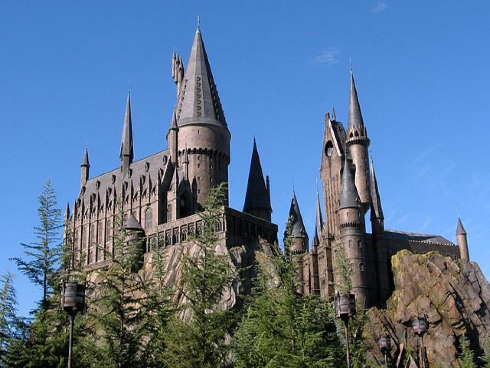 An aerial view of Hogwarts School of Witchcraft and Wizardry 