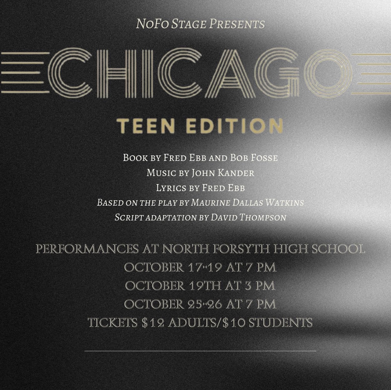 A photo of the performance schedules of Chicago, along with ticket prices.
