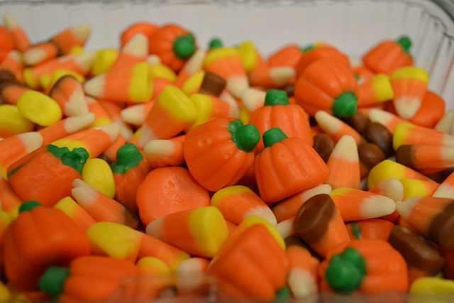 Cluster of Mellowcreme Pumpkins and Candy Corn