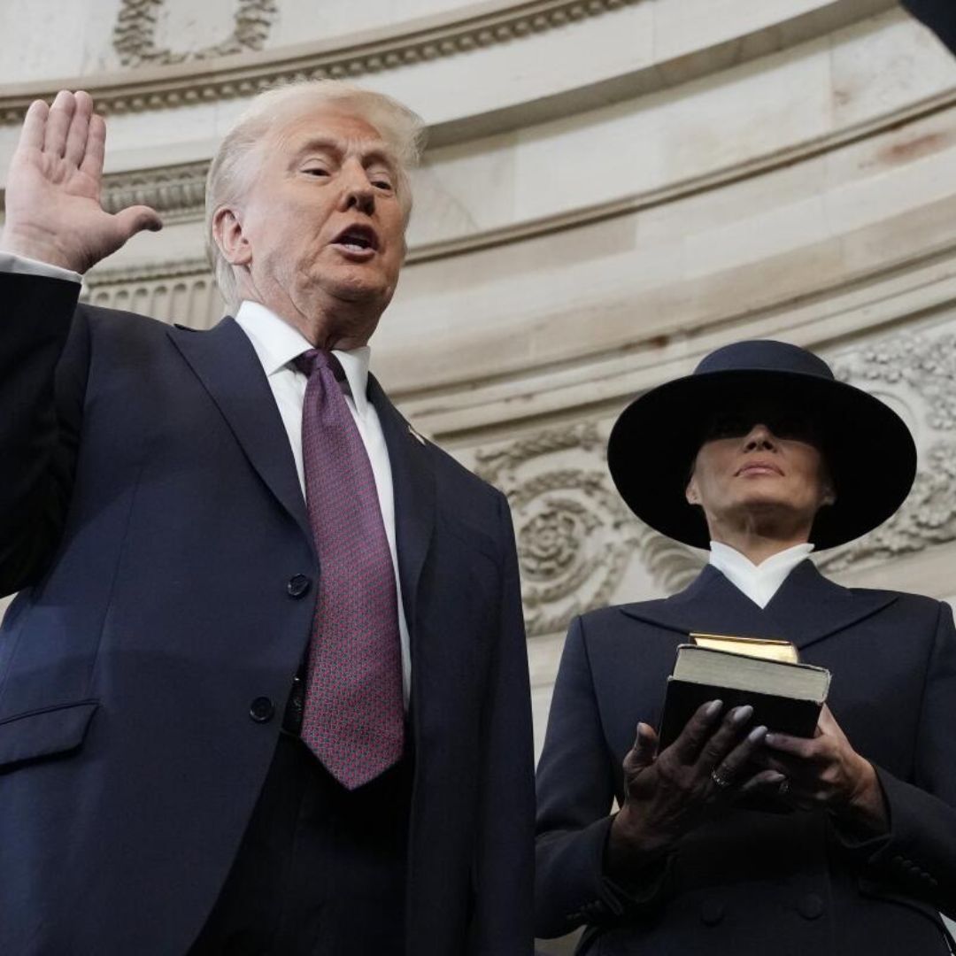 Donald Trump being sworn in as the 47th President.