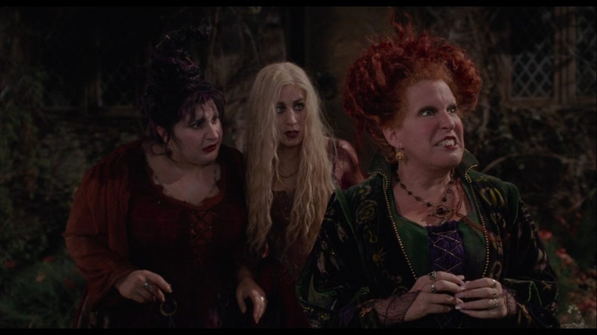 The Sanderson sisters Mary, Sarah and Winifred plotting an evil plan to kidnap the children.